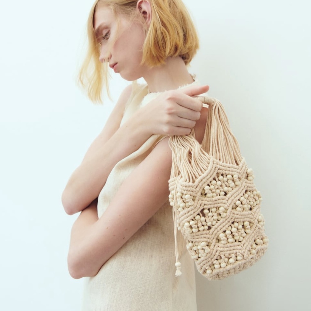 ZARA NWT BEIGE ROPE BUCKET BAG